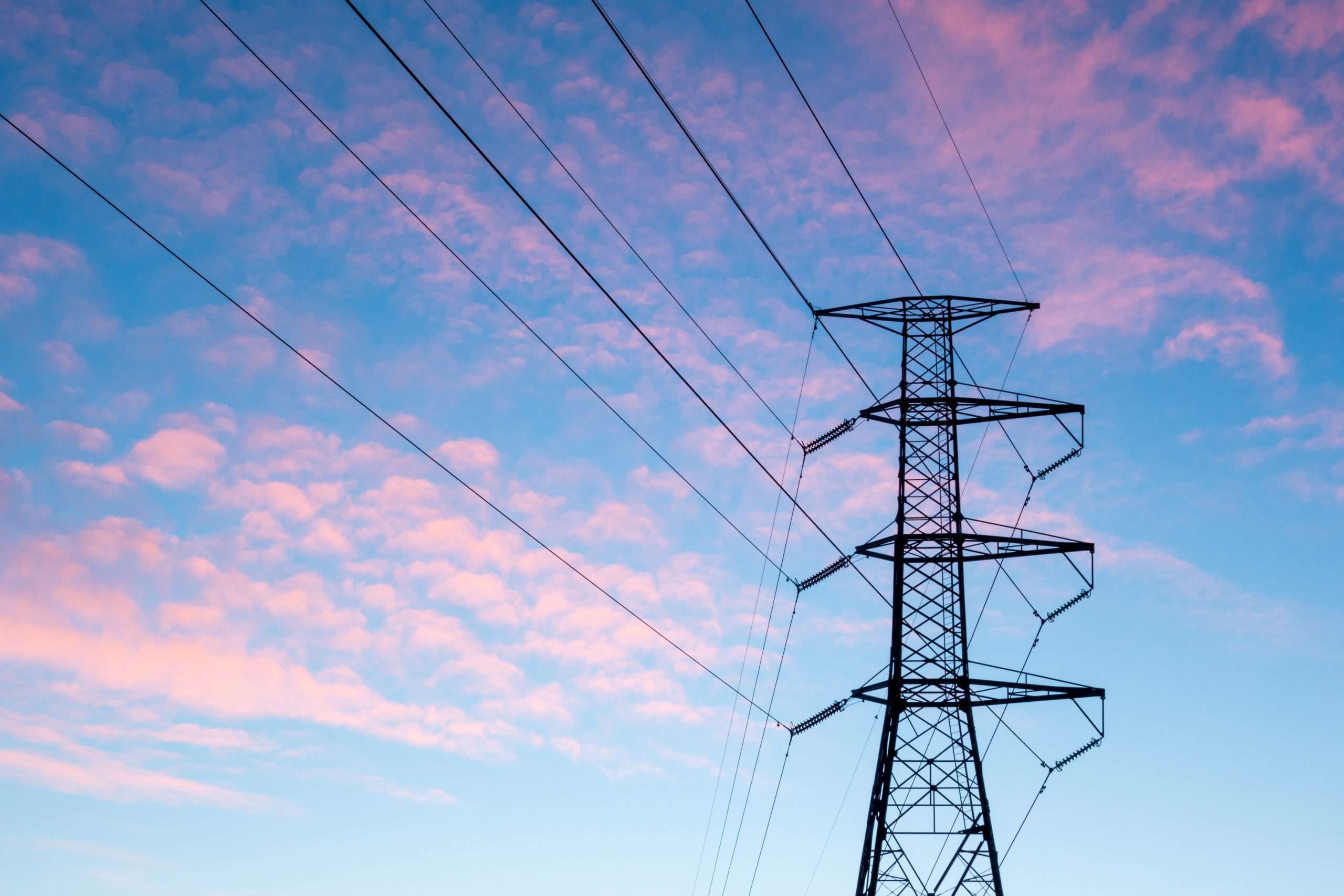 Electricity transmission tower and power lines